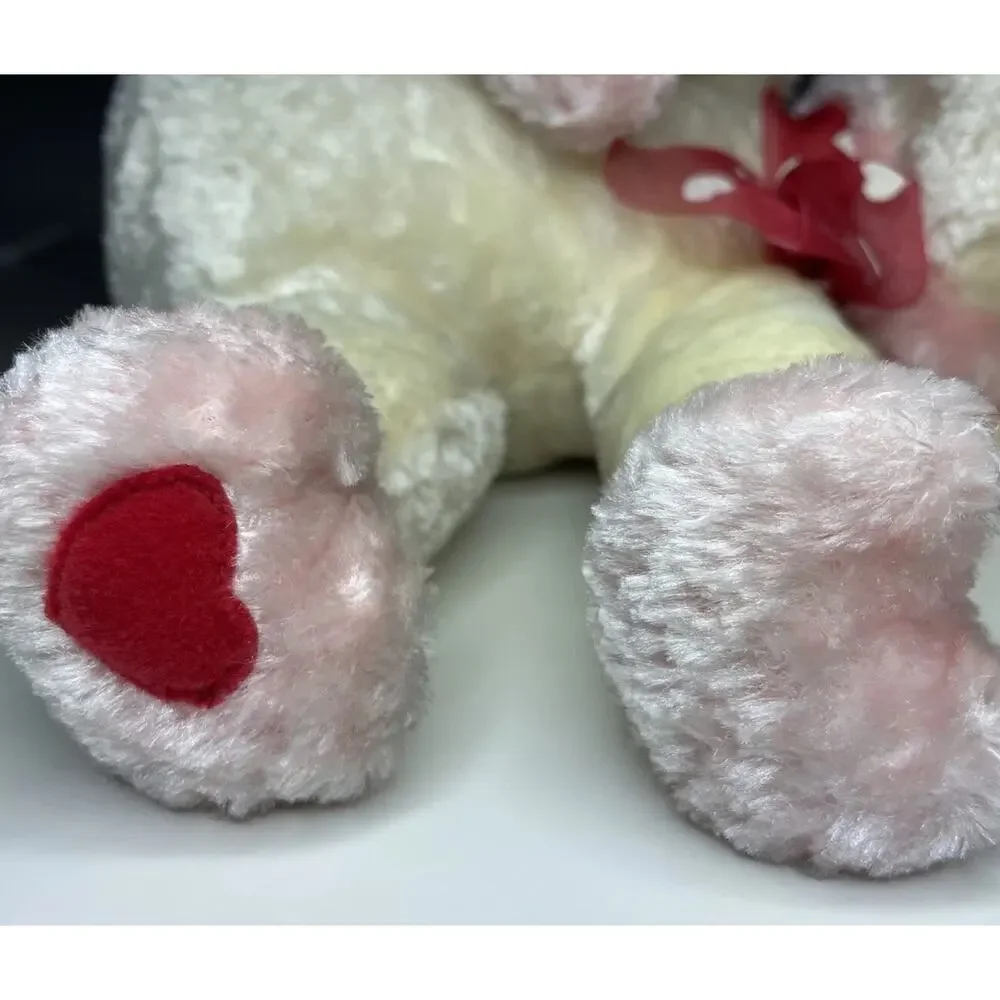 Vintage Walmart Pink Cow Plush 9” White Cream Valentines Heart Bow Pastel Floppy